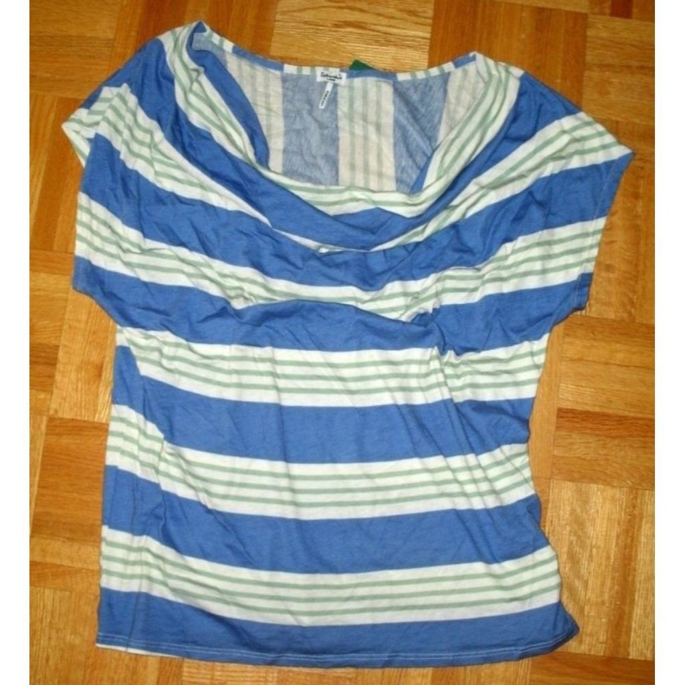 SPLENDID  Cowl Neck TOP Draped SHIRT Multi STRIPED Blue Green